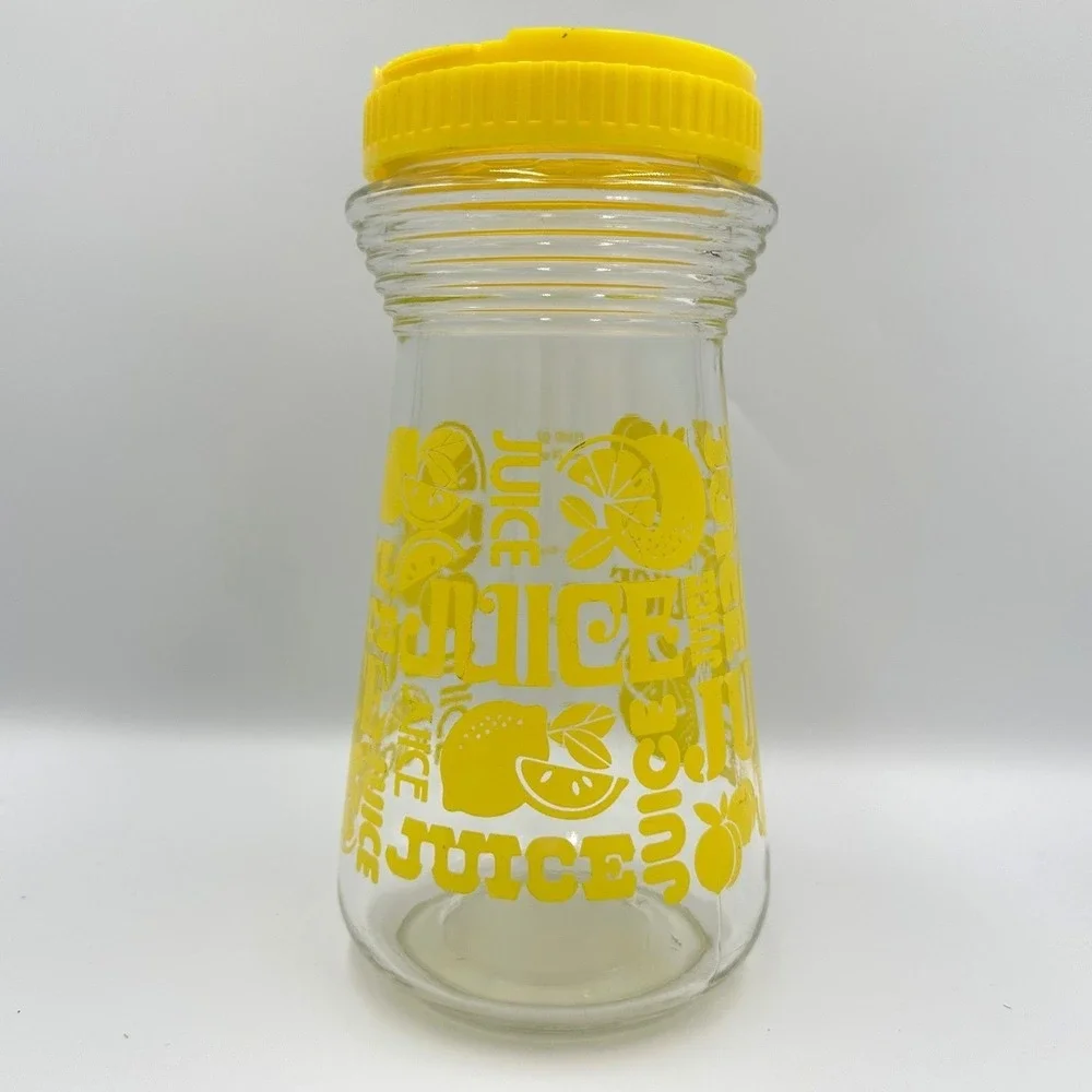 Vintage Yellow Lemon‎ Glass Juice Carafe Pitcher with Flip Top Lid Kitchen